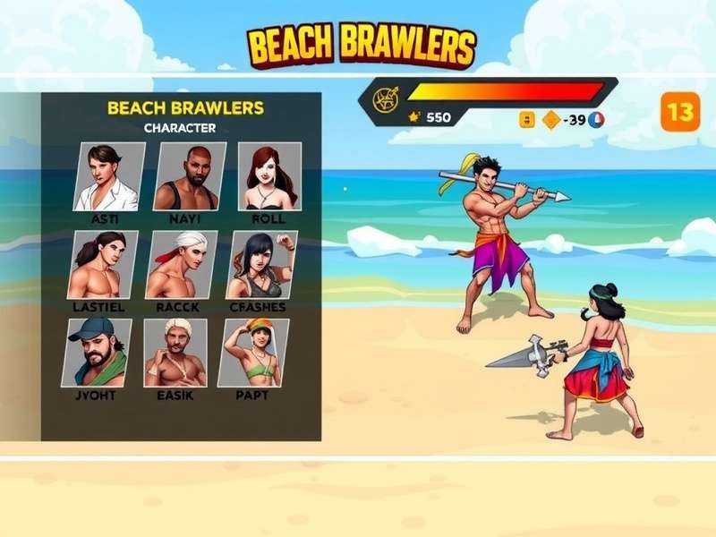 Beach Brawlers gameplay screenshot showing characters battling on a beach
