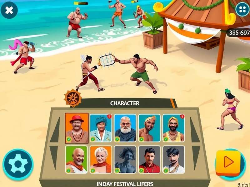 Beach Brawlers character selection screen showing diverse fighters